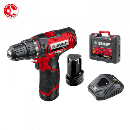 ЗУБР С1-12, 12 В, 30 Н·м, 2 АКБ (2 А·ч), дрель-шуруповерт, кейс (ДШЛ-125-22)