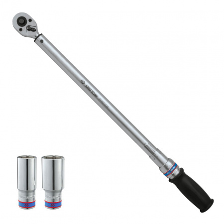 Динамометрический ключ 1/2", 60-340 Нм, "EXACT", футляр, в комплекте 2 торцевые головки KING TONY P34462-2DG