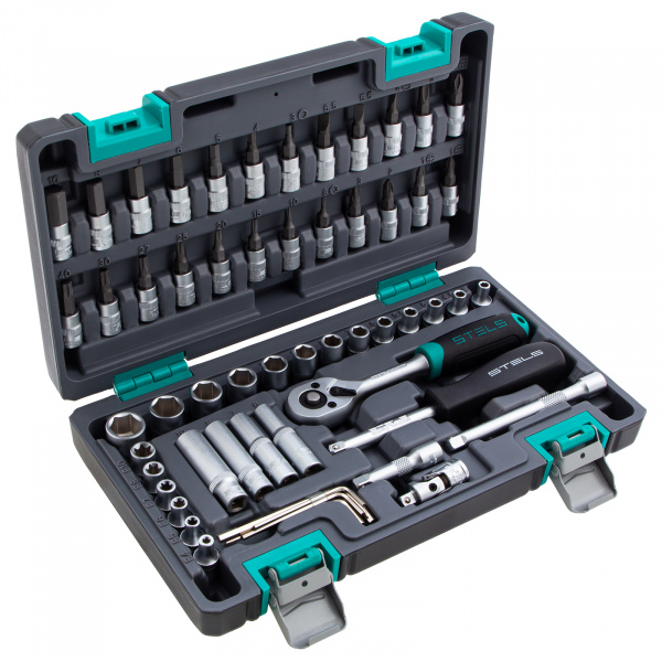 Набор инструментов, 1/4", CrV, пластиковый кейс 57 предметов Stels Набор инструментов, 1/4", CrV, пластиковый кейс 57 предметов Stels