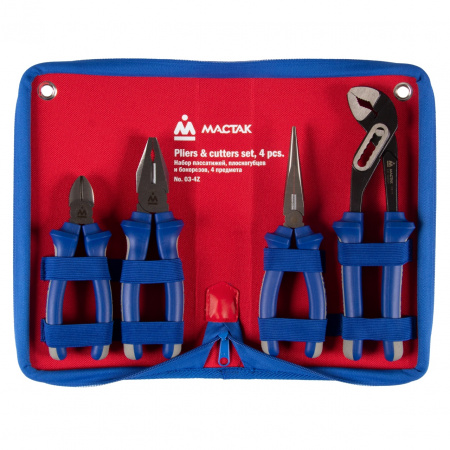 Набор пассатижей и бокорезов, 4 предмета, в футляре на молнии МАСТАК 03-4Z Набор пассатижей и бокорезов, 4 предмета, в футляре на молнии МАСТАК 03-4Z