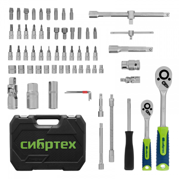 Набор инструментов, 1/2", 1/4", пластиковый кейс, 94 предмета// Сибртех Набор инструментов, 1/2", 1/4", пластиковый кейс, 94 предмета// Сибртех