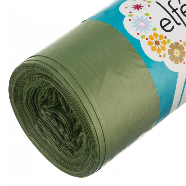 Пакеты для мусора с завязками 35 л х 15 шт, зеленые, Россия Elfe