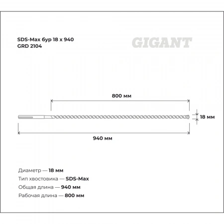 Бур SDS-Max (18x940 мм) Gigant GRD 2104