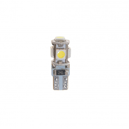 Автолампа T10W (W2,1x9,5d) 5 SMD 5050 WHITE 6000K с блокиратором ошибок CANbus 100лм   12V MEGAPOWER /10 /100
