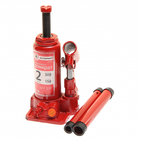 Домкрат гидравлический DG-02 бутылочный 2т (высота подъёма 308мм) AUTOPROFI /1/10