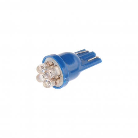 Автолампа T10W (W2,1x9,5d) 4 LED BLUE 10лм   12V MEGAPOWER /10 /100