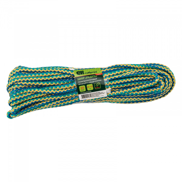 Шнур вязаный полипропиленовый с серд."Радуга", 6 мм, L 20 м, Россия Сибртех