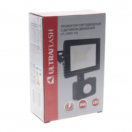 Прожектор UF-FL2002 LED SMD BLACK 20W 6500K 120х115мм с датчиком движения 220V ULTRA FLASH /1/40