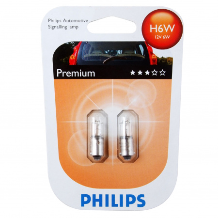 Автолампа H6W (BA9s) HALOGEN (блистер, 2шт) 12V PHILIPS /1/10
