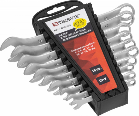 W3S10PR Набор ключей гаечных комбинированных серии ARC на держателе, 6-19 мм, 10 предметов