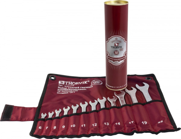 W3S12TB-T Набор ключей гаечных комбинированных серии ARC в сумке, 12 предметов (6-14,17,19,22 мм) (в тубусе Thorvik) W3S12TB-T Набор ключей гаечных комбинированных серии ARC в сумке, 12 предметов (6-14,17,19,22 мм) (в тубусе Thorvik)