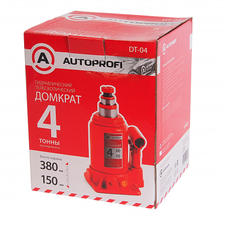 Домкрат гидравлический DT-04 бутылочный, телескопический 4т (высота подъёма 160-380мм) AUTOPROFI /1/4