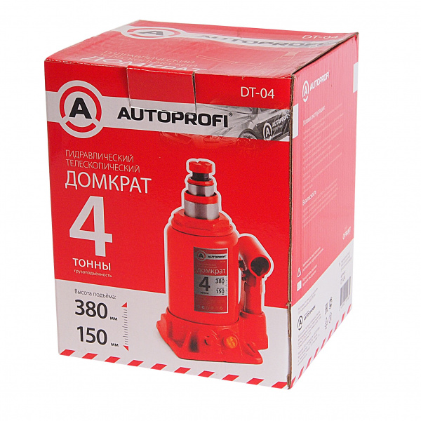 Домкрат гидравлический DT-04 бутылочный, телескопический 4т (высота подъёма 160-380мм) AUTOPROFI /1/4