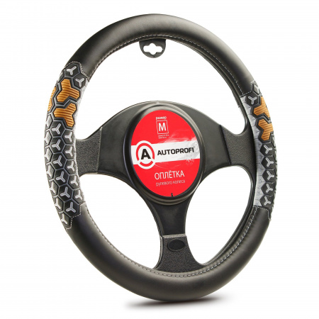 Оплетка руля AP-2050 BLACK/GREY (M) экокожа, две 3D вставки, AUTOPROFI 1/20