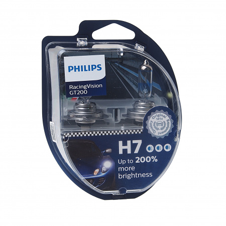 Автолампа H7 (55) PX26d+200% Racing Vision GT200 (2шт) 3500К 12V PHILIPS /1/10