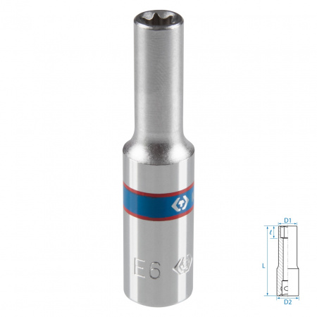 Головка торцевая TORX Е-стандарт 1/4", E6, L = 50 мм KING TONY 227506M
