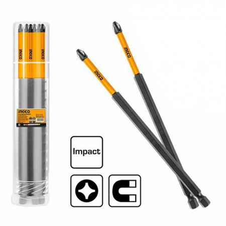 Бита PH2 200мм ударная, 10 шт 200 мм INGCO SDBIM11PH283 INDUSTRIAL,