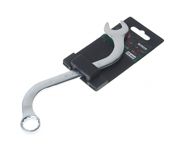 Ключ рожково-накидной 15мм RF-76115A S-образный на пластиковом держателе ROCKFORCE /1/10