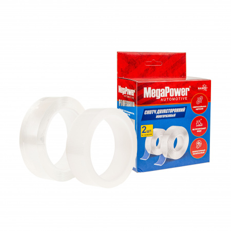 Скотч двухсторонний EW-105 NANO набор 2шт. (30мм х 5м, 0,8мм прозрачный, 30ммх3м, 0,8мм армированный) многоразовый сверхсильный MEGAPOWER /1/10