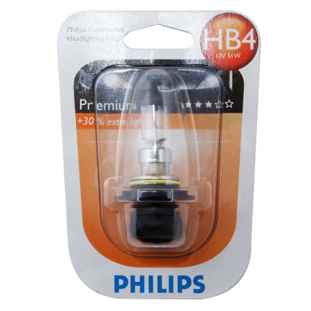 Автолампа HB4/9006 (55) P22d+30% PREMIUM (блистер) 12V PHILIPS /1/10