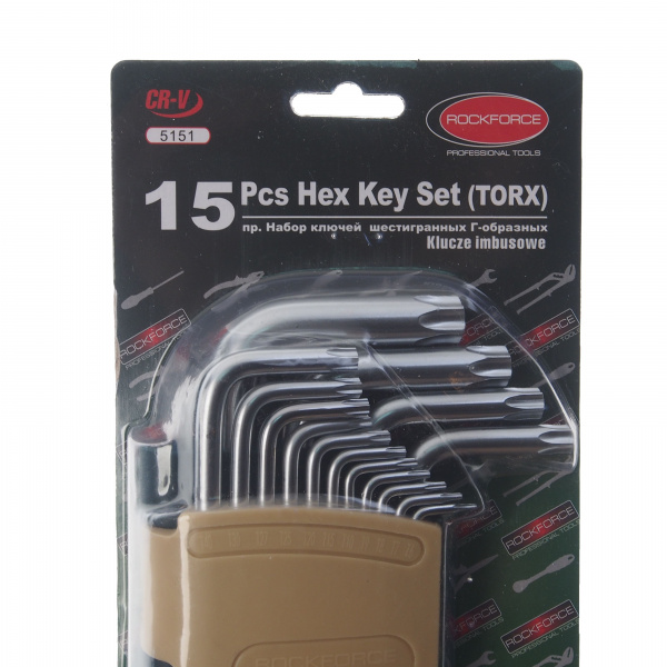Набор ключей RF-5151 TORX Г-образных, 15пр.(Т6- Т10,Т15,Т20,Т25,Т27,Т30,Т40,Т45,Т50,Т55,Т60)в пластиковом держателе ROCKFORCE /1 Набор ключей RF-5151 TORX Г-образных, 15пр.(Т6- Т10,Т15,Т20,Т25,Т27,Т30,Т40,Т45,Т50,Т55,Т60)в пластиковом держателе ROCKFORCE /1
