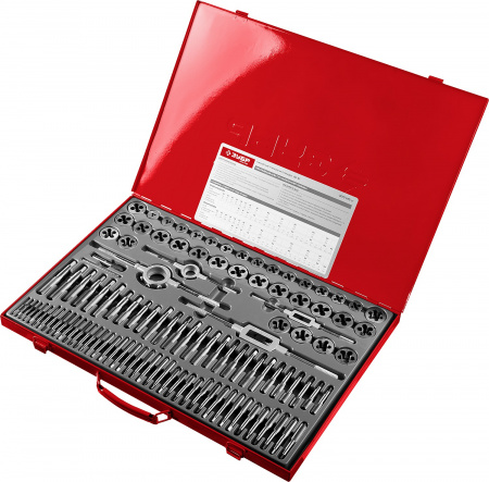 ЗУБР 110 предм., сталь 9ХС, набор метчиков и плашек (28119-H110)