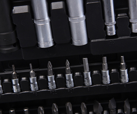 Набор торцевых головок и вставок RF-41082-5L: 1/2" & 1/4"DR 6-гранных с телескопическими трещотками 108пр. ROCKFORCE /1/3