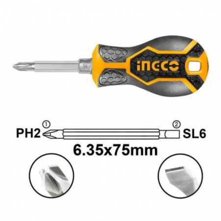 Отвертка двухсторонняя PH2*SL6. 75мм  INGCO AKISD0202