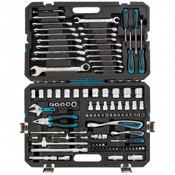 Набор инструментов, 1/4", 1/2", CrV, 120 зубьев, 101 предмет Gross Набор инструментов, 1/4", 1/2", CrV, 120 зубьев, 101 предмет Gross