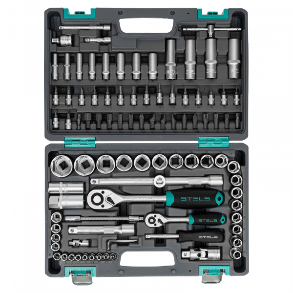 Набор инструментов, 1/2", 1/4", CrV, пластиковый кейс 94 предмета Stels Набор инструментов, 1/2", 1/4", CrV, пластиковый кейс 94 предмета Stels