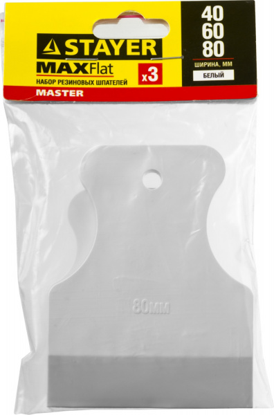 STAYER MAXFlat, 40 мм, 60 мм, 80 мм, для затирки швов эластичные, набор белых резиновых шпателей (1027-H3)