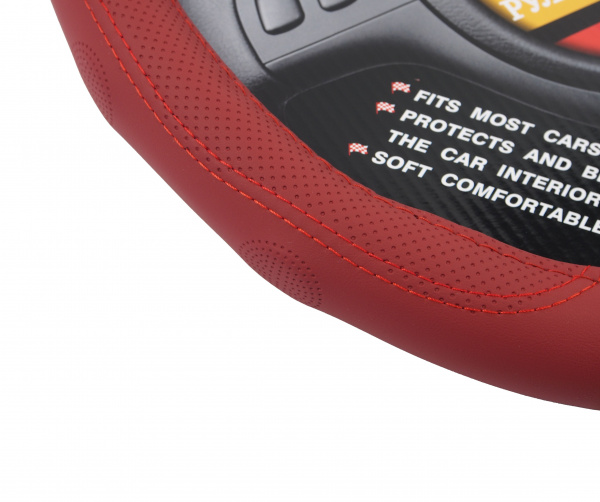 Оплетка руля MIS-2023STW26B (M красная со вставками перфорации MISTAR /1/25