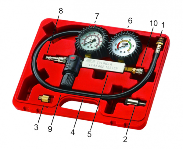 JTC Набор инструментов для выявления утечек в цилиндрах, диапазон 0-100PSI, 0-700кПА в кейсе JTC