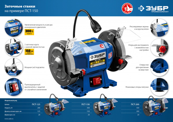 ЗУБР d 150, 300 Вт, заточной станок, Профессионал (ПСТ-150)