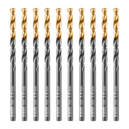 Сверло по металлу, 3,8 мм, HSS-Tin, Golden Tip, 10 шт. Denzel