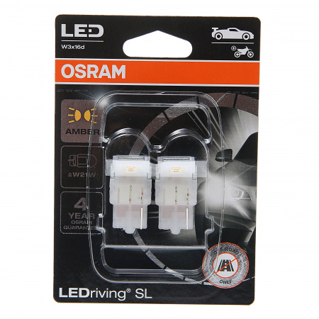 Автолампа WY21W (W3x16d) LED (блистер, 2шт) YELLOW 12V OSRAM /10