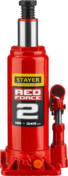 STAYER RED FORCE, в кейсе, 2 т, 181 - 345 мм, бутылочный гидравлический домкрат, Professional (43160-2-K) STAYER RED FORCE, в кейсе, 2 т, 181 - 345 мм, бутылочный гидравлический домкрат, Professional (43160-2-K)