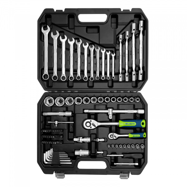 Набор инструментов, 1/2", 1/4", пластиковый кейс 89 предметов// Сибртех Набор инструментов, 1/2", 1/4", пластиковый кейс 89 предметов// Сибртех