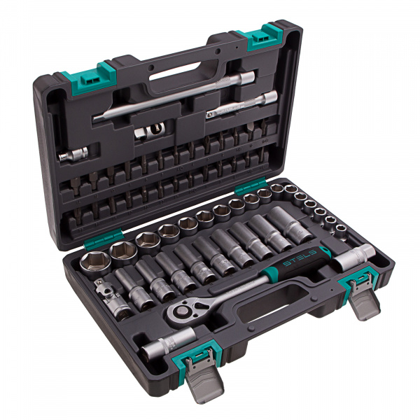 Набор инструментов, 1/2", CrV, пластиковый кейс 60 предметов Stels Набор инструментов, 1/2", CrV, пластиковый кейс 60 предметов Stels