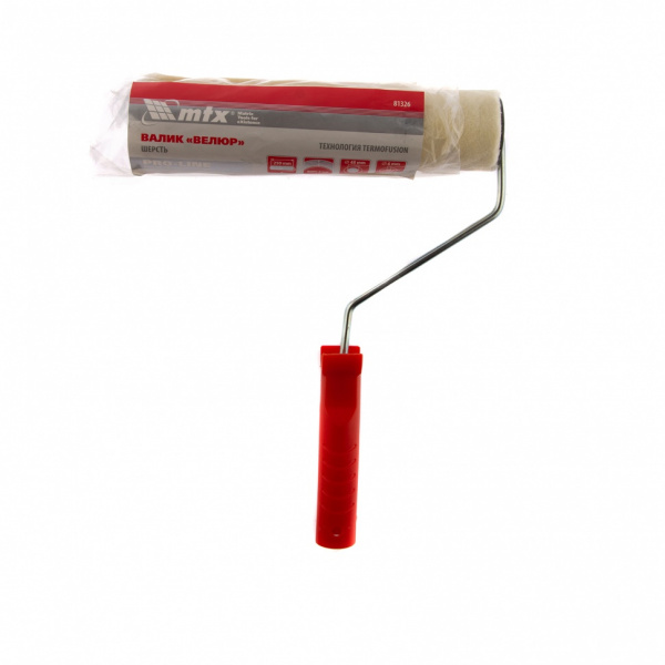 Валик "Велюр" Pro, 250 мм, ворс 4 мм, D 48 мм, D ручки 6 мм, шерсть 50%, полиакрил 50% MTX