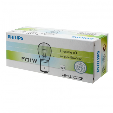 Автолампа PY21W (BAU15s) YELLOW LongLife EcoVision 12V PHILIPS /10/200