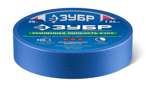 ЗУБР №100 24 мм х 25 м, для гладких и слегка шероховатых поверхностей, малярная лента, Профессионал (12141-24)