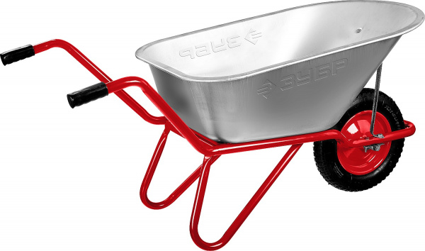 ЗУБР Т-11, 90 л, 160 кг, одноколесная, пневматическое колесо, садово-строительная тачка (39962)