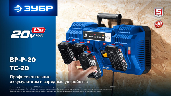 ЗУБР Power PRO, 20 В, 2.0 А·ч, аккумулятор LMS, ПРОФЕССИОНАЛ (BP-P-20-2)