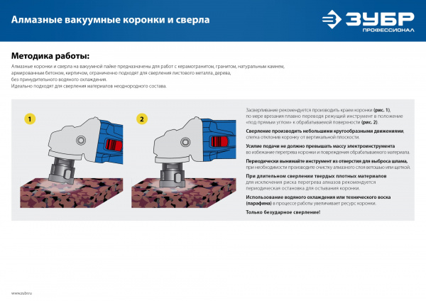 ЗУБР АВК, d 25 мм, (М14, 15 мм кромка), вакуумная алмазная коронка, Профессионал (29865-25)