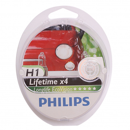 Автолампа H1 (55) P14.5s LongLife EcoVision (2шт) 12V PHILIPS /1/5
