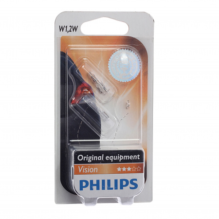 Автолампа W1.2W (W2*4.6d) (блистер, 2шт) 12V PHILIPS /1/10