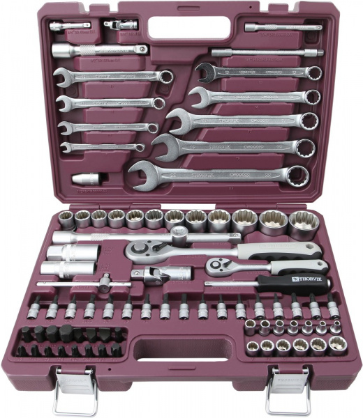 TS082/12 Набор инструмента универсальный 1/4", 1/2"DR с головками торцевыми 12-гранными, 82 предмета TS082/12 Набор инструмента универсальный 1/4", 1/2"DR с головками торцевыми 12-гранными, 82 предмета