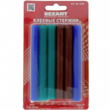 Стержни клеевые 11,3мм*100мм цветные 12штт REXANT