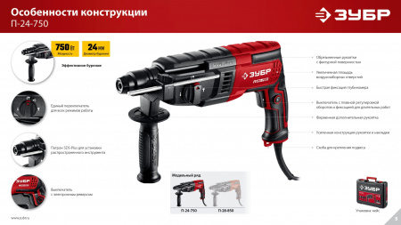 ЗУБР 24 мм, 750 Вт, перфоратор SDS Plus (П-24-750)